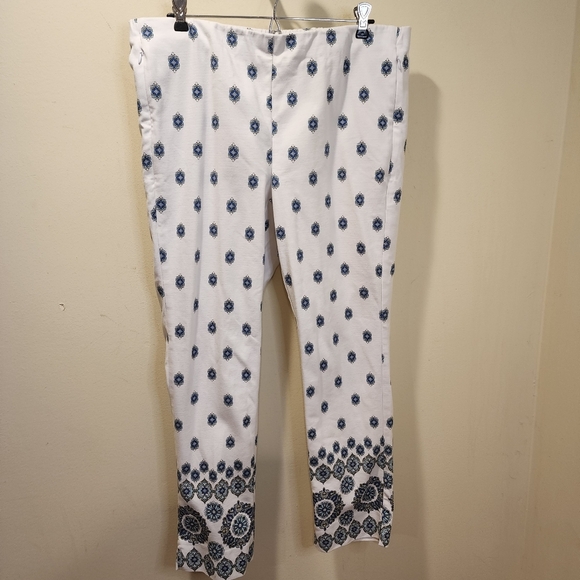 J.Jill Essential white and blue cotton stretch slim pants  size  14 - Picture 2 of 13